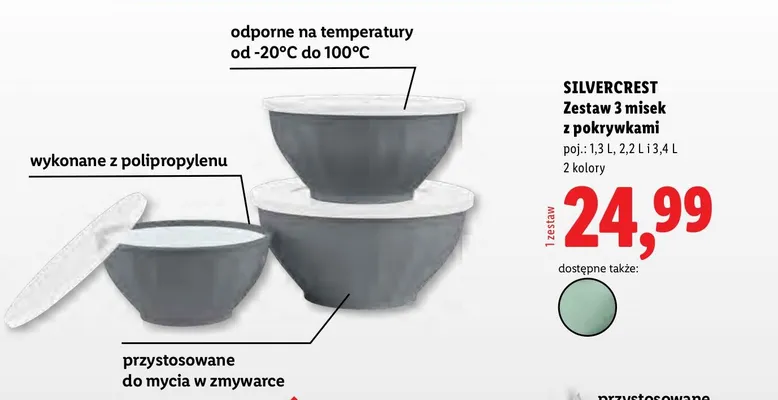 Zestaw 3 misek z pokrywkami promocja w Lidl