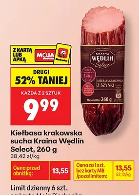 Kiełbasa krakowska sucha Select promocja w Biedronka