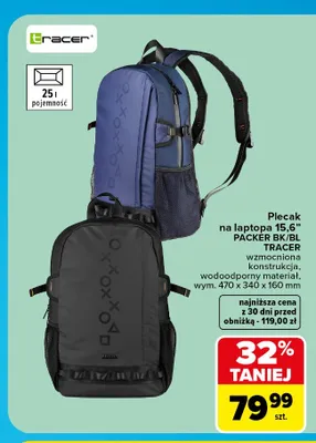 Plecak na laptopa 15,6" Packer BK/BL Tracer promocja w Carrefour