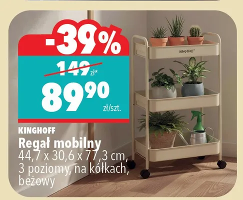 Regał 44,7x30,9x77,3cm, 3 poziomy na kółkach, beżowy Kinghoff promocja w Biedronka Home
