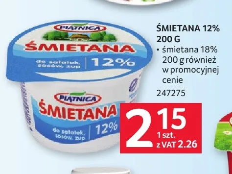 Śmietana Piątnica 12% promocja w Selgros