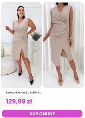 Sukienka damska beżowa elegancka ModnaKiecka.pl promocja w Modna Kiecka