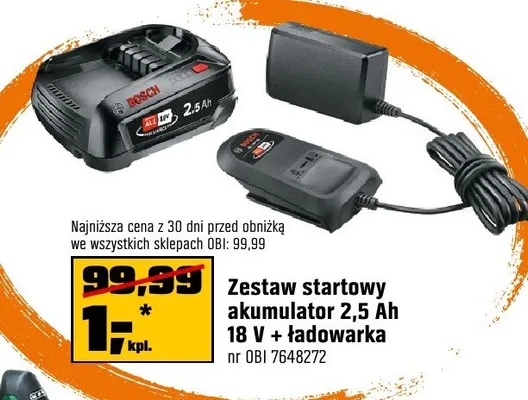 Zestaw startowy akumulator Bosch + ładowarka promocja w OBI