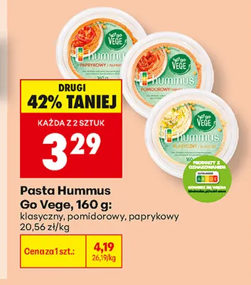 Pasta hummus Go Vege paprykowy promocja w Biedronka