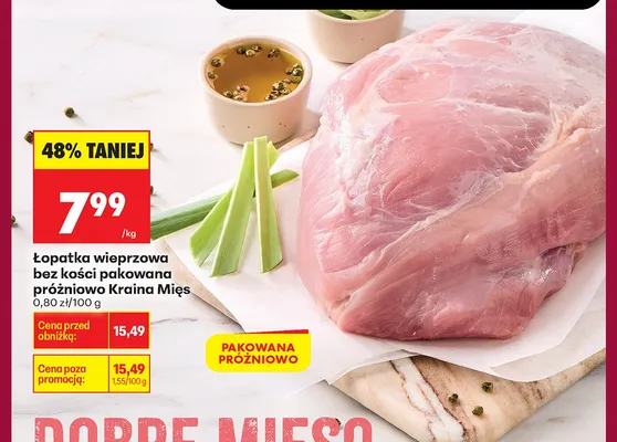 Łopatka wieprzowa bez kości pakowana próżniowo Kraina Mięs promocja w Biedronka