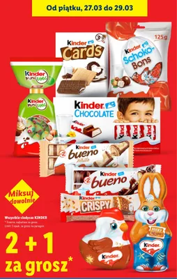 Wszystkie słodycze Kinder 2+1 ZA 1 GROSZ promocja w Lidl