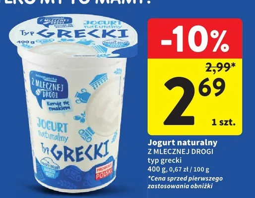 Jogurt naturalny typ grecki promocja w Intermarche