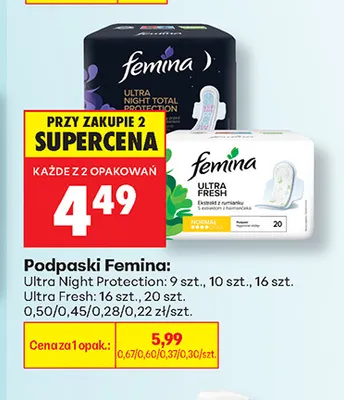 Podpaski Femina Ultra Night Protection promocja w Biedronka