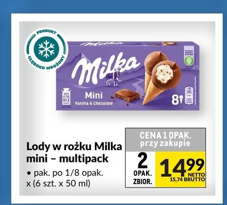 Lody w rożku Milka mini 6-pak promocja w Makro