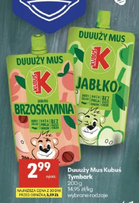 Duuuży Mus Kubuś Tymbark jabłko brzoskwinia promocja w Delikatesy Centrum