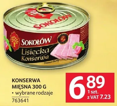 Konserwa mięsna Sokołów lisiecka 300 g promocja w Selgros