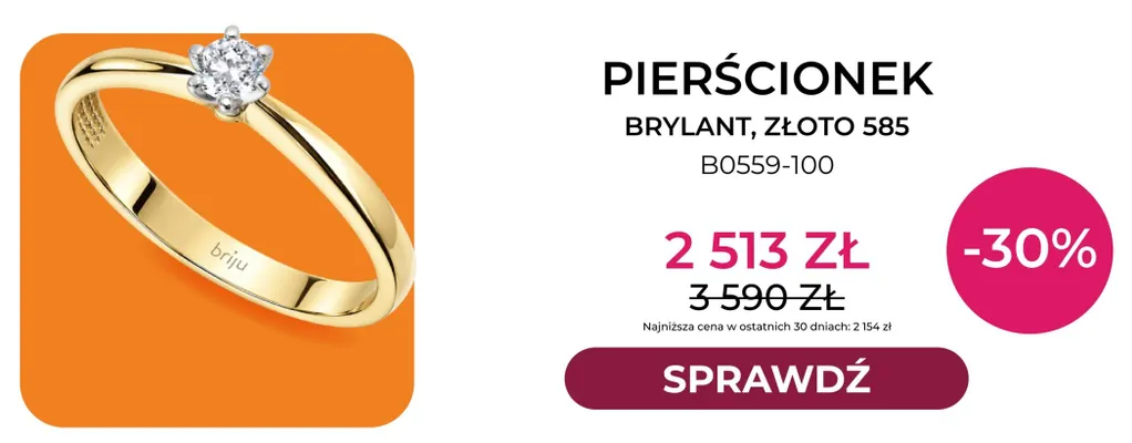 Pierścionek brylant złoto 585 B0559-100 Briju promocja w Briju