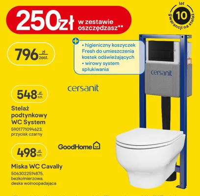 Zestaw - stelaż podtynkowy WC System + Miska WC Cavally promocja w Castorama
