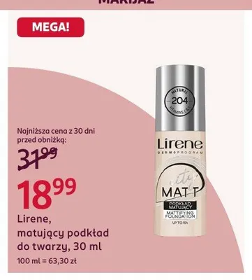 Matujący podkład do twarzy Lirene promocja w Rossmann