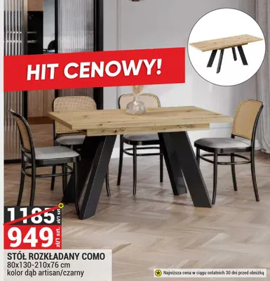 Stół rozkładany Como 80x130-210x76 cm kolor dąb artisan/czarny promocja w Merkury Market