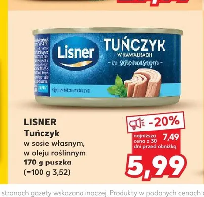 Tuńczyk w kawałkach w oleju roślinnym Lisner promocja w Kaufland