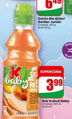 Sok Kubuś Baby jabłko banan marchewka promocja w Dino