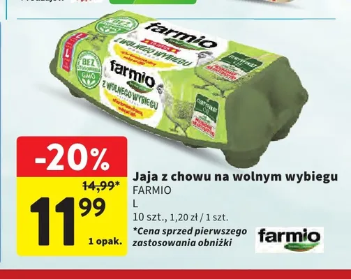 Jajka kurze z chowu na wolnym wybiegu Farmio L promocja w Intermarche