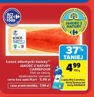 Łosoś atlantycki świeży filet ze skórą Jakość z Natury Carrefour promocja w Carrefour