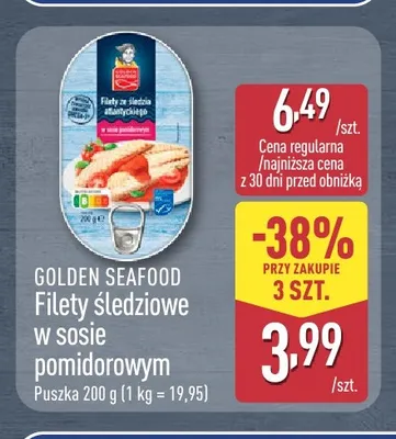 Filety śledziowe w sosie pomidorowym Golden Seafood promocja w Aldi