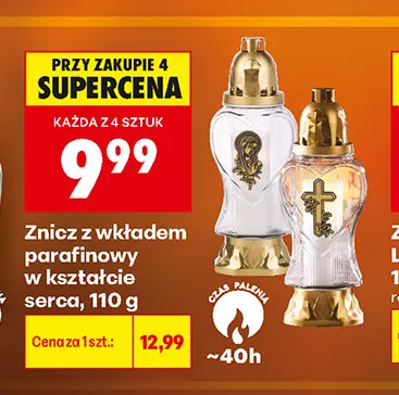 Znicz z wkładem parafinowym w kształcie serca promocja w Biedronka