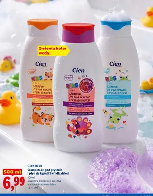 Szampon żel pod prysznic i płyn do kąpieli 3 w 1 dla dzieci aksamitna brzoskwinia Cien Kids promocja w Lidl