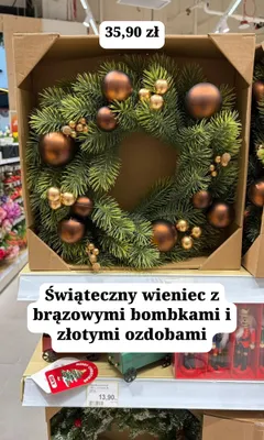 Wieniec świąteczny z brązowymi bombkami i złotymi ozdobami promocja w MR. DIY