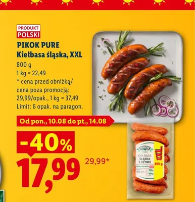 Kiełbasa śląska XXL Pikok Pure promocja w Lidl