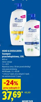 Szampon przeciwłupieżowy XXL Classic Clean Head & Shoulders promocja w Lidl