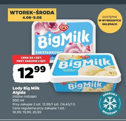 Lody Big Milk Algida śmietankowe promocja w Netto