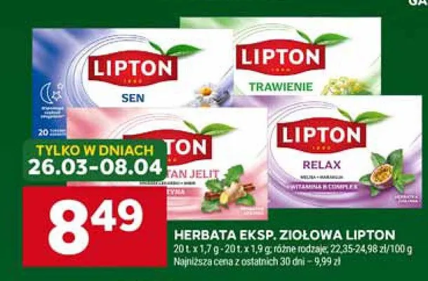 Herbata eksp. ziołowa Lipton Sen promocja w Stokrotka