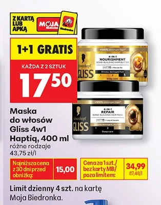 Maska do włosów Gliss 4w1 Haptiq promocja w Biedronka
