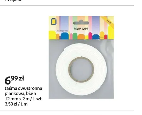 Taśma dwustronna piankowa biała 12 mm x 2 m promocja w Empik