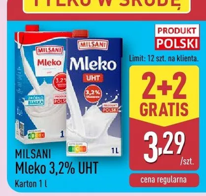 Mleko 3,2% UHT Milsani promocja w Aldi