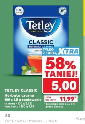 Herbata czarna Classic Tetley 100-pak 1,5g promocja w Kaufland