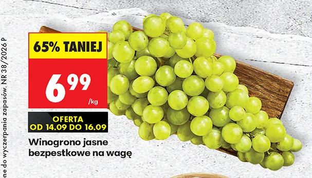 Winogrona jasne bezpestkowe na wagę promocja w Biedronka