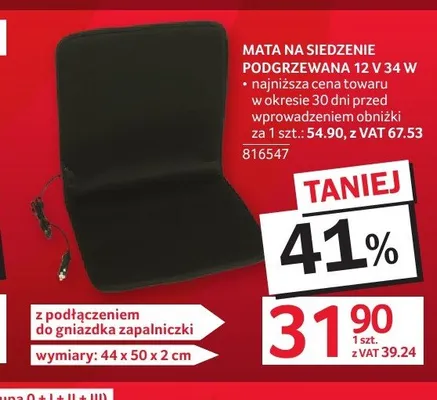 Mata na siedzenie podgrzewana promocja w Selgros