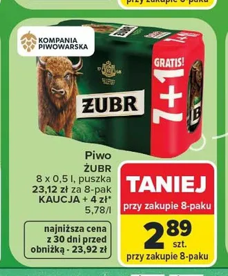 Piwo Żubr 8-pak 500 ml promocja w Carrefour