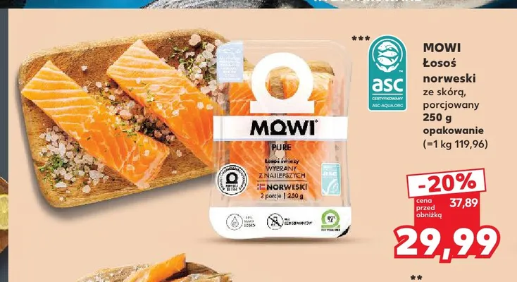 Łosoś norweski ze skórą porcjowany Mowi promocja w Kaufland