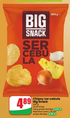 Chipsy ser cebula Big Snack promocja w Dino
