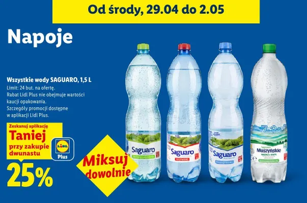 Woda Saguaro wszystkie rodzaje promocja w Lidl