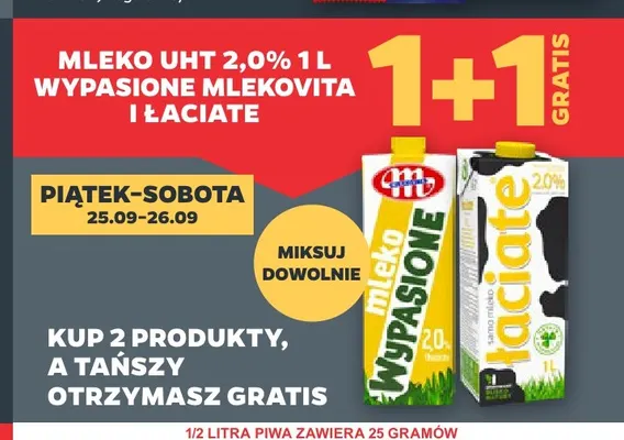 Mleko UHT Wypasione Mlekovita 2,0% promocja w Netto