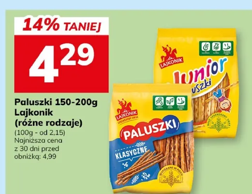 Paluszki 150-200g Lejkonik (różne rodzaje) promocja w Hitpol
