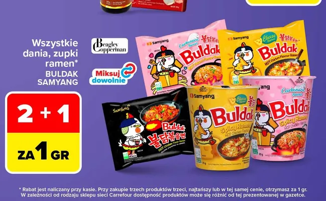 Zupka ramen Buldak Hot Chicken Flavour Samyang promocja w Carrefour Market