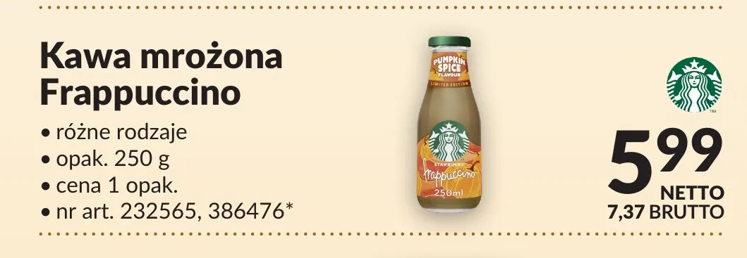 Kawa mrożona Frappuccino Starbucks promocja w Makro