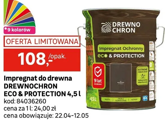 Impregnat do drewna DREWNOCHRON ECO & PROTECTION 4,5l promocja w Leroy Merlin