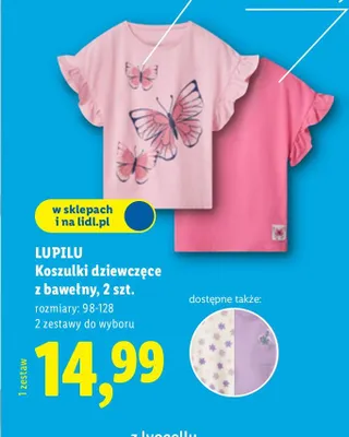Koszulki dziewczęce z bawełny 2 szt. promocja w Lidl
