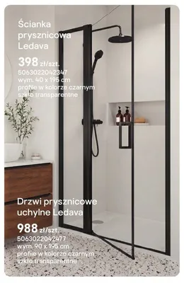 Ścianka prysznicowa Ledava czarna promocja w Castorama