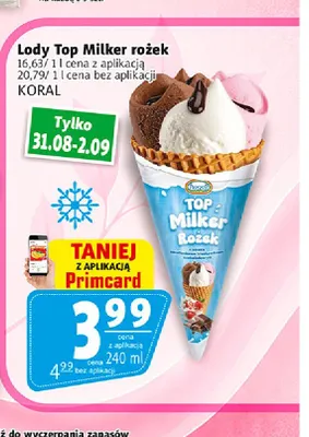 Lody rożek Top Milker promocja w Prim Market