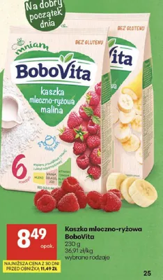 Kaszka mleczno-ryżowa malina BoboVita promocja w Delikatesy Centrum